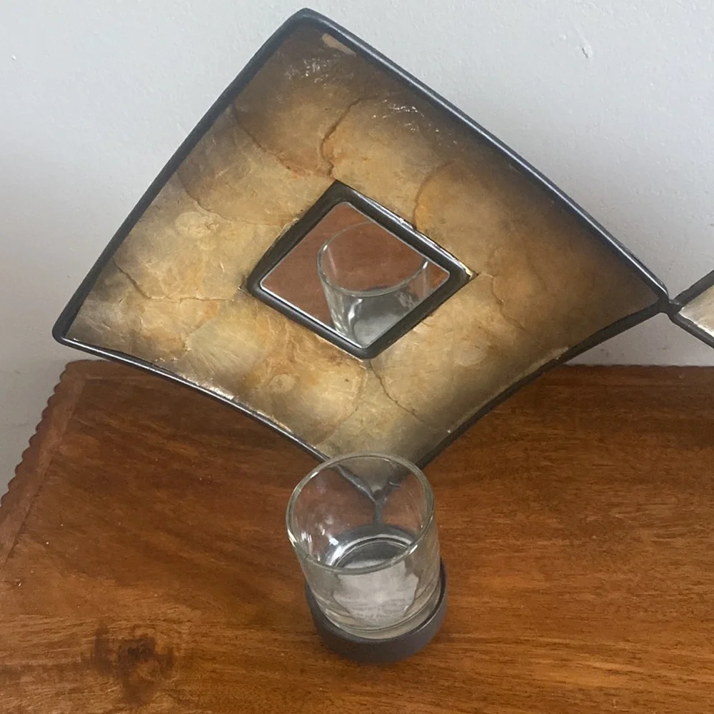 Vintage Pier 1 Slag Glass Diamond Tea Light Wall Mirror 25.5”.